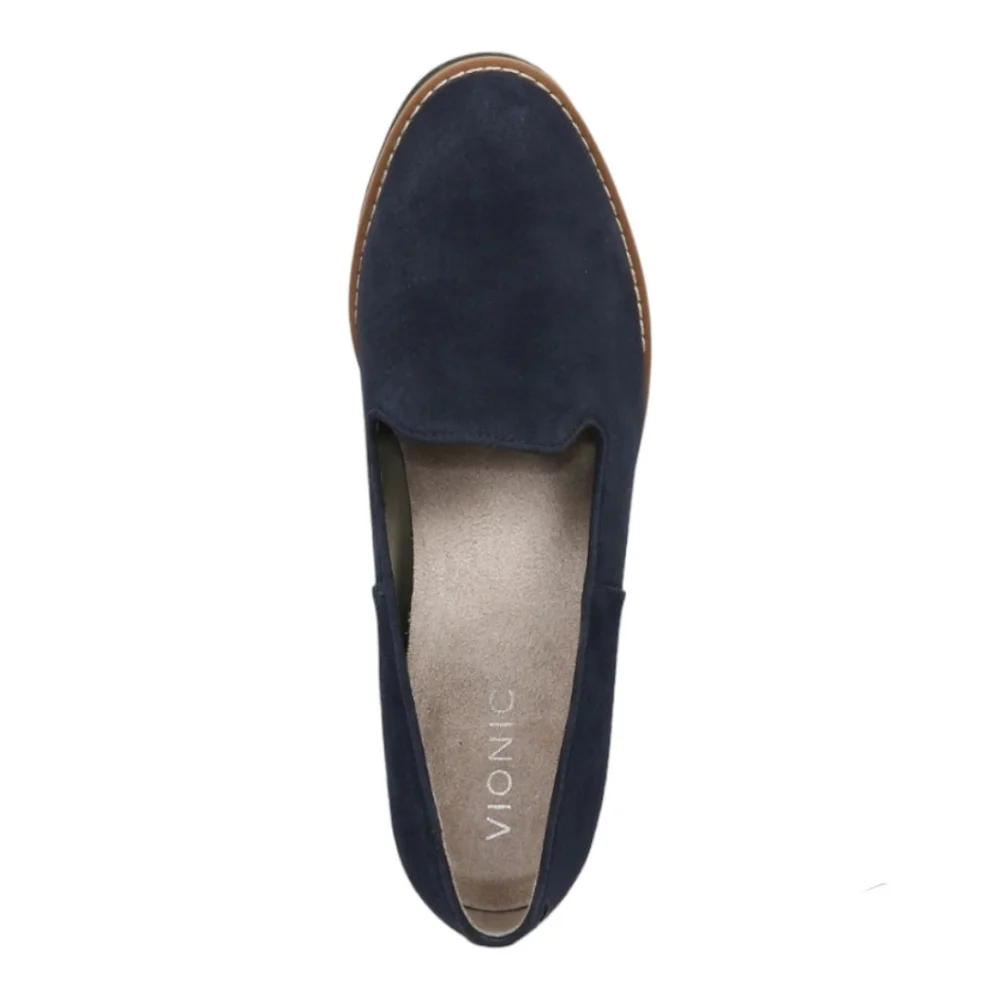 Vionic Navy Suede Wedge Loafer with Lug Sole